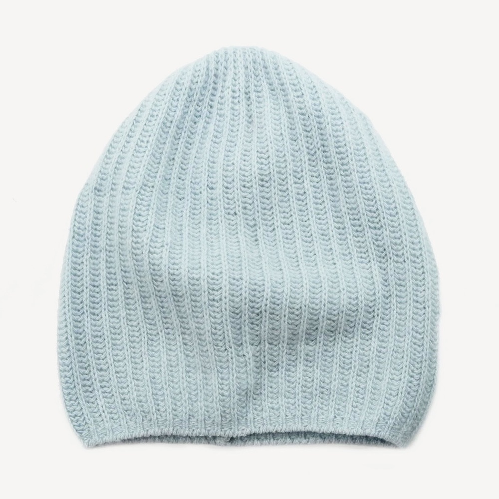 Portolano Cashmere Slouchy Ribbed Hat in Baby Blue